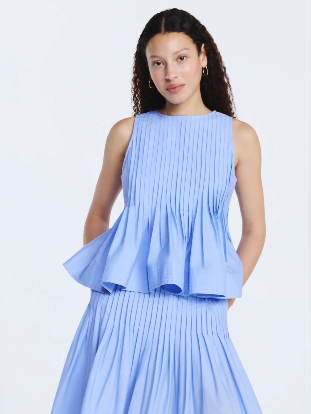 Free Assembly Sleeveless Pintuck Peplum Top Blue NWT Women’s Relaxed Fit